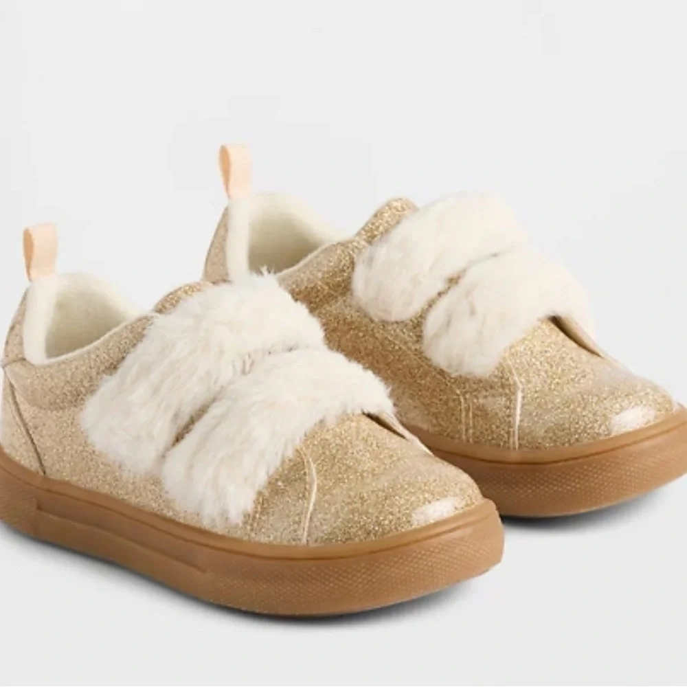 GAP Kids Glitter Sneakers with Cream Faux-Fur Straps